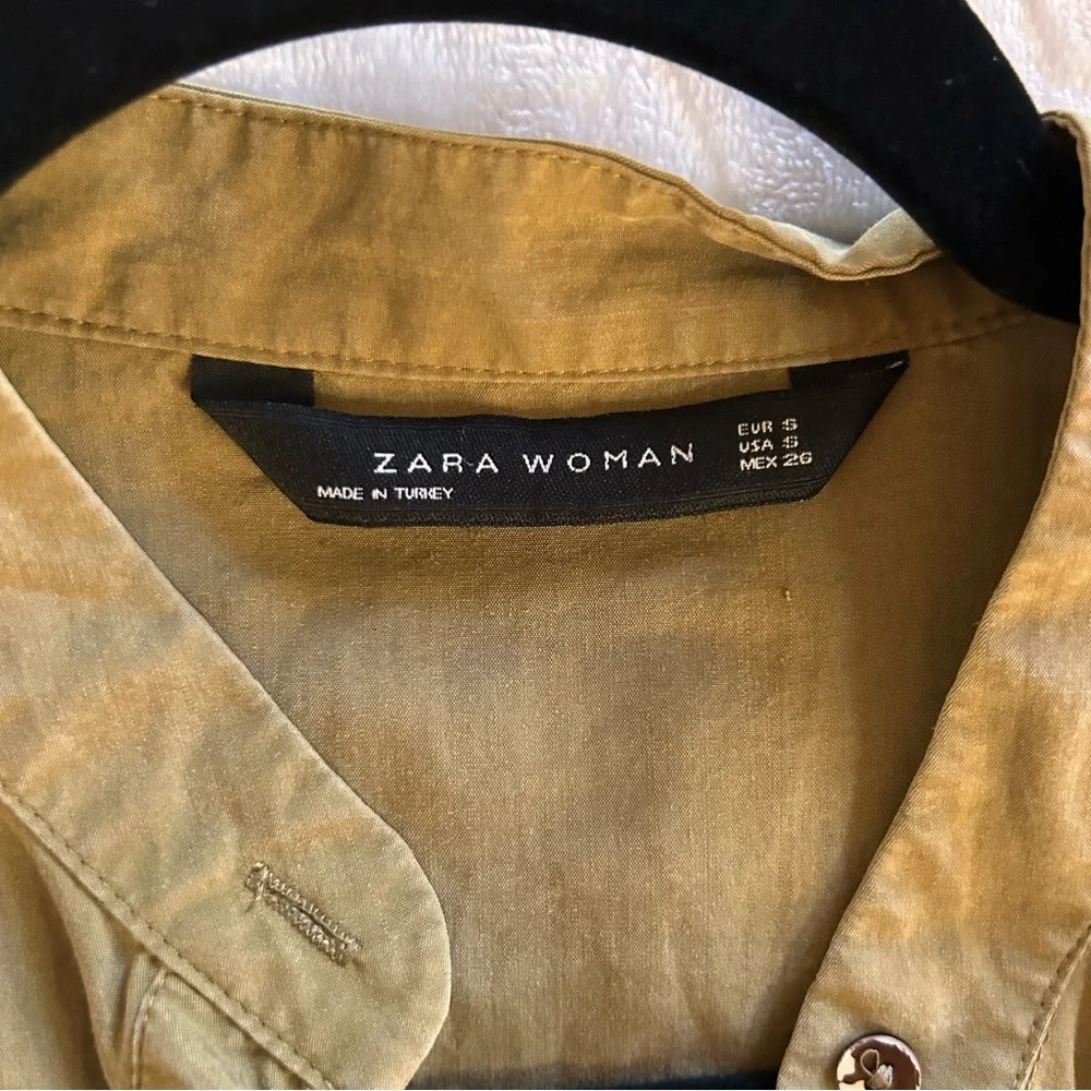 Zara Womens Shirt Dress Peplum Olive Green Roll Tab Sleeve Size S